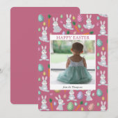写真パーソナライズされた可愛いピンクのイースターバニーウサギ シーズンカード (正面/裏面)