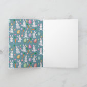 写真パーソナライズされた可愛いブルーイースターバニーウサギ シーズンカード (内部)