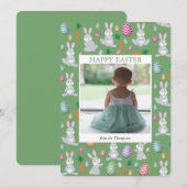写真パーソナライズされた可愛い緑のイースターバニーウサギ シーズンカード (正面/裏面)