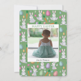 写真パーソナライズされた可愛い緑のイースターバニーウサギ シーズンカード