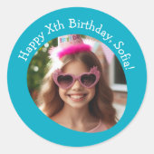 写真パーソナライズされた名と年齢のハッピーバースデー ラウンドシール (正面)