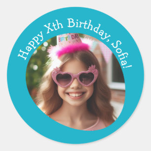 写真パーソナライズされた名と年齢のハッピーバースデー ラウンドシール