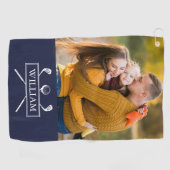 写真パーソナライズされた名ネイビーブルーゴルフクラブボール ゴルフタオル (横)