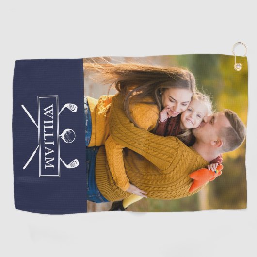 写真パーソナライズされた名ネイビーブルーゴルフクラブボール ゴルフタオル (横)