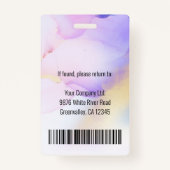 写真パーソナライズされた名バイオレット水彩従業員 バッジ (裏面)