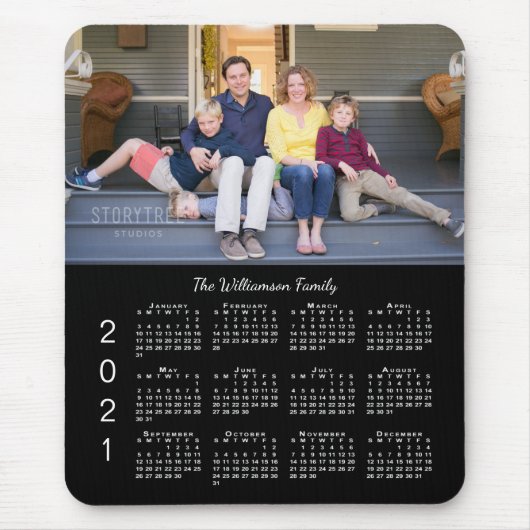 写真パーソナライズされた名ブラック2021カレンダー マウスパッド (正面)
