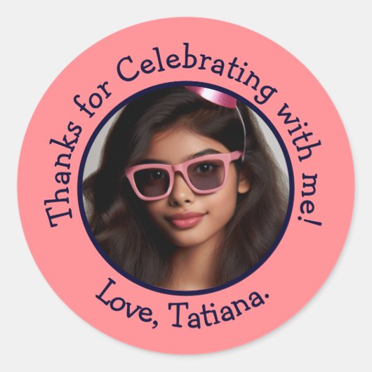 写真パーソナライズされた名誕生日お願い ラウンドシール (正面)