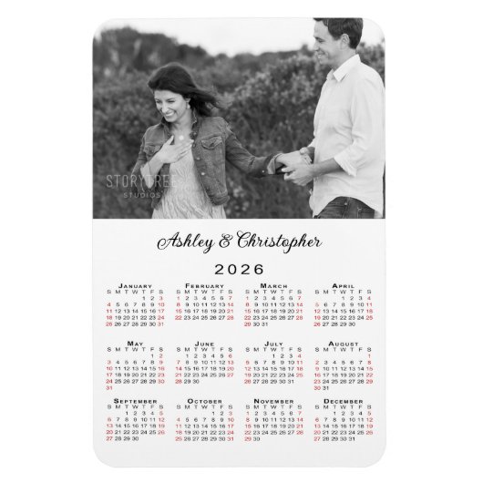 写真パーソナライズされた名2026カレンダー マグネット (縦)