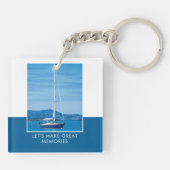 写真パーソナライズされた名(青モダン) キーホルダー (裏面)