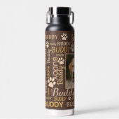 写真パーソナライズされた名 |黒犬 ウォーターボトル (正面)