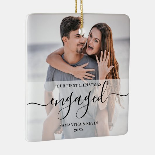 写真パーソナライズされた婚約した名ツリーのカップル セラミックオーナメント (右)