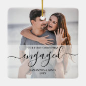 写真パーソナライズされた婚約した名ツリーのカップル セラミックオーナメント (裏面)
