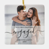 写真パーソナライズされた婚約した名ツリーのカップル セラミックオーナメント (正面)