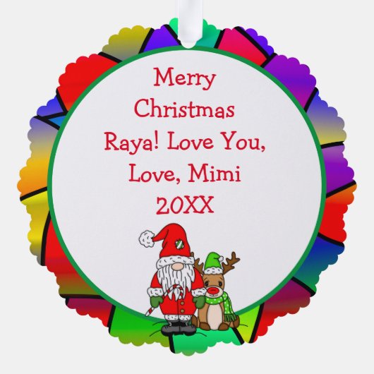 写真パーソナライズされた孫のクリスマス オーナメントカード (裏面)