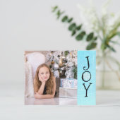 写真パーソナライズされた家族クリスマスジョイブルーカード シーズンポストカード (スタンド正面)