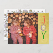 写真パーソナライズされた家族クリスマスジョイ金ゴールド シーズンポストカード (正面/裏面)