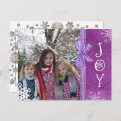 写真パーソナライズされた家族クリスマス喜び紫 シーズンポストカード (正面/裏面)