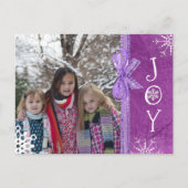 写真パーソナライズされた家族クリスマス喜び紫 シーズンポストカード (正面)