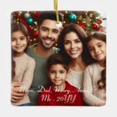 写真パーソナライズされた家族、カップルのクリスマス セラミックオーナメント (正面)