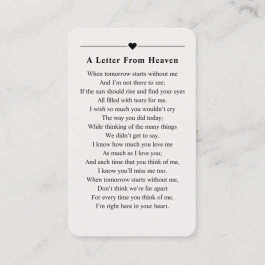 写真パーソナライズされた悔やみや弔慰葬儀記念カード 名刺 (裏面)