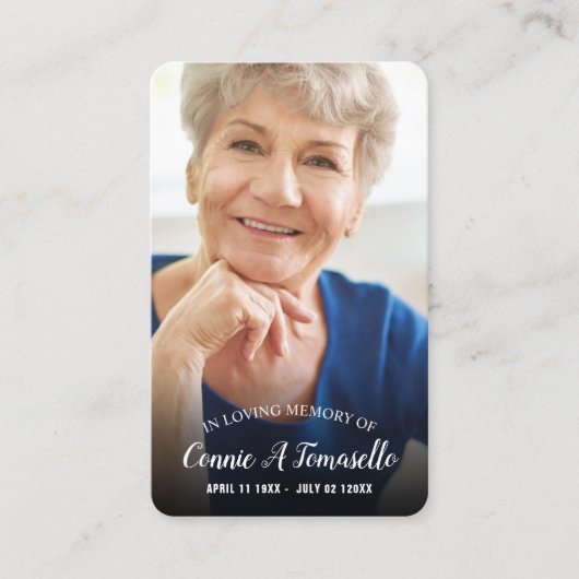 写真パーソナライズされた悔やみや弔慰葬儀記念カード 名刺 (正面)