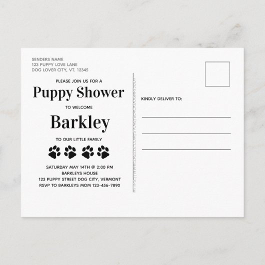 写真パーソナライズされた新しいペット犬の子犬シャワー 案内ポストカード (裏面)