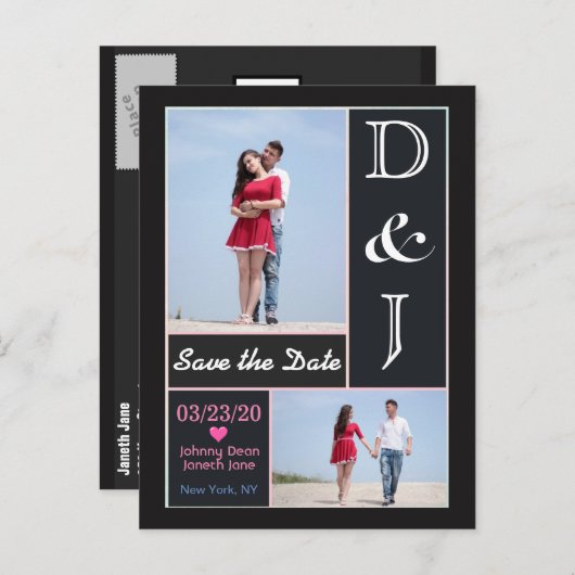 写真パーソナライズされた日付の保存 案内ポストカード (正面/裏面)