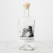 写真パーソナライズされた書道結婚の婚約 リキュールボトルラベル (正面)