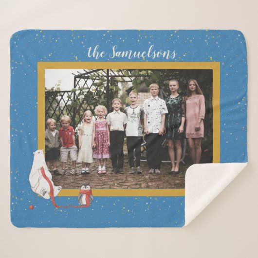 写真パーソナライズされた極熊ペンギン家族Pic シェルパブランケット (正面(横))