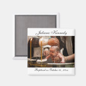 写真パーソナライズされた洗礼日ベビー写真 マグネット (正面/裏面)