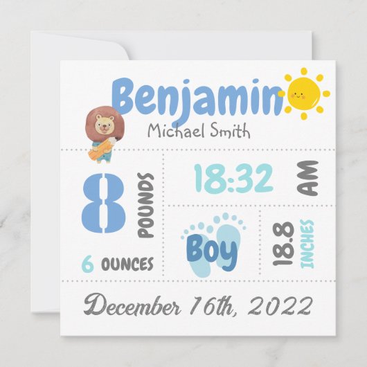 写真パーソナライズされた生まれたばかりの生発表カード カード (正面)