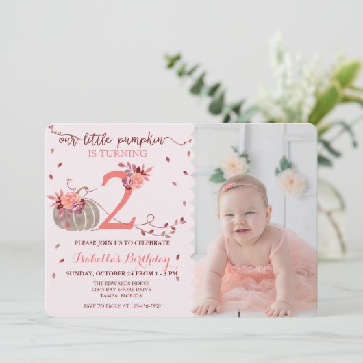 写真パーソナライズされた秋2nd誕生日招待状 案内状 (スタンド正面)