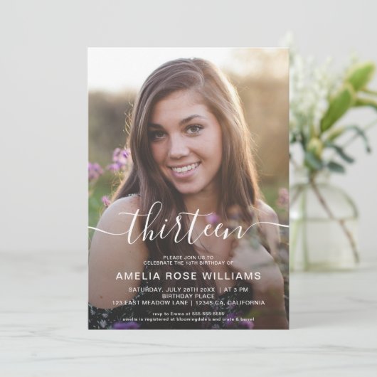 写真パーソナライズされた第13回誕生会13イン 招待状 (スタンド正面)