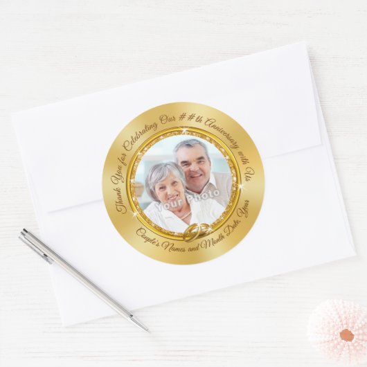 写真パーソナライズされた結婚記念日ステッカー ラウンドシール (封筒)