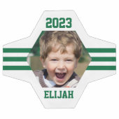 写真パーソナライズされた記念館緑ストライプ サッカーボール (フラット)