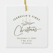 写真パーソナライズされた誕生の統計初めてのクリスマス セラミックオーナメント (正面)