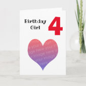 写真パーソナライズされた誕生日ガール(4歳) カード (正面)
