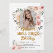 写真パーソナライズされた誕生日卒業赤面ピンク 招待状 (正面/裏面)