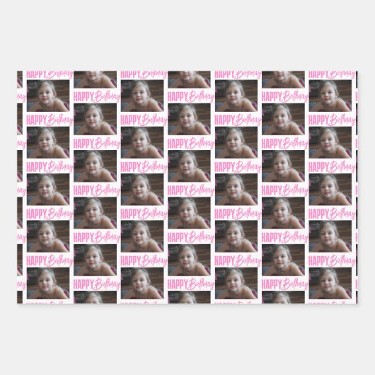 写真パーソナライズされた誕生日 ラッピングペーパーシート (正面)