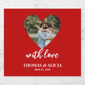 写真パーソナライズされた赤いハートフレモダン結婚ーム ビールラベル (シングルラベル)