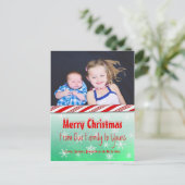 写真パーソナライズされた赤キャンディーケーンクリスマス シーズンポストカード (スタンド正面)