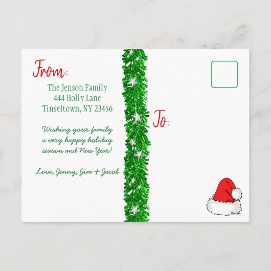 写真パーソナライズされた赤キャンディーケーンクリスマス シーズンポストカード (裏面)