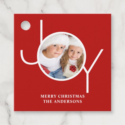 写真パーソナライズされた赤メリークリスマス フェイバータグ (正面)