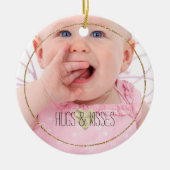 写真パーソナライズされた金ゴールドグリッツハート引用文 セラミックオーナメント (正面)