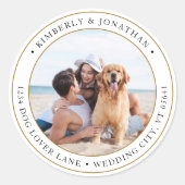 写真パーソナライズされた金ゴールド結婚の差出人住所 ラウンドシール (正面)