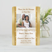 写真パーソナライズされた金ゴールド縁ど結婚式招待状 招待状 (スタンド正面)