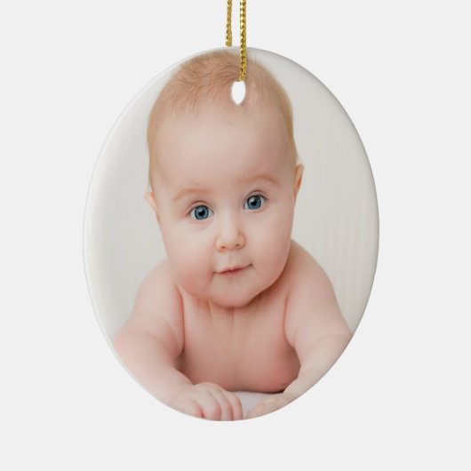 写真パーソナライズされた金ゴールド葉ベビー誕生日 セラミックオーナメント (右)