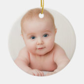 写真パーソナライズされた金ゴールド葉ベビー誕生日 セラミックオーナメント (正面)