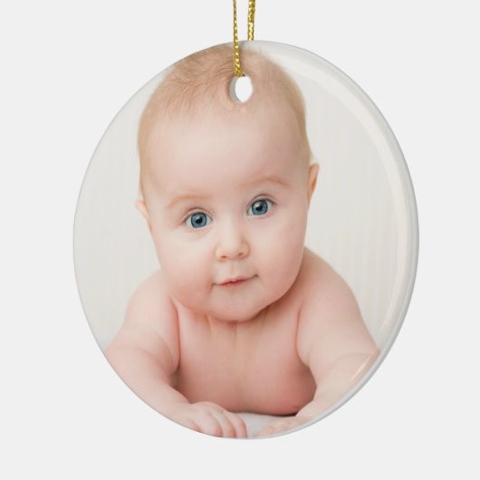 写真パーソナライズされた金ゴールド葉ベビー誕生日 セラミックオーナメント (左)
