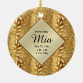 写真パーソナライズされた金ゴールド葉ベビー誕生日 セラミックオーナメント (裏面)